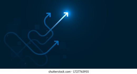 Abstract Light Arrow Up Direction On Dark Blue Background With Copy Space Illustration, Business Leader Concept.