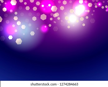 Abstract light background. Bokeh effect. Hexagons on violet gradient. Vector illustration