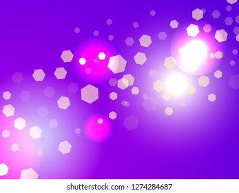 Abstract light background. Bokeh effect. Hexagons on violet gradient. Vector illustration