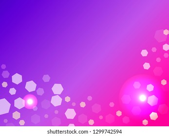 Abstract light background. Bokeh effect. Hexagons on violet gradient. Vector illustration