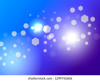 Abstract light background. Bokeh effect. Hexagons on blue gradient. Vector illustration