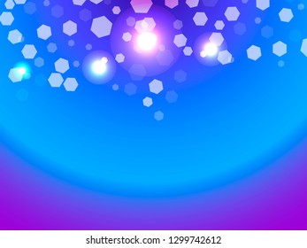 Abstract light background. Bokeh effect. Hexagons on blue gradient. Vector illustration