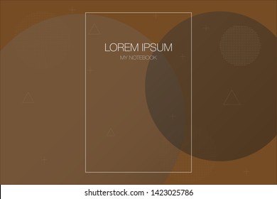 Abstract light background and brochure design with brown colored circles, dotted circles, triangles and plus symbols. Ideally design for corporate notebooks and advertising brochures.