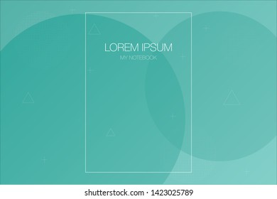 Abstract light background and brochure design with green colored circles, dotted circles, triangles and plus symbols. Ideally design for corporate notebooks and advertising brochures.