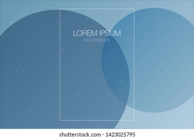 Abstract light background and brochure design with violet colored circles, dotted circles, triangles and plus symbols. Ideally design for corporate notebooks and advertising brochures.