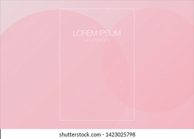 Abstract light background and brochure design with pink colored circles, dotted circles, triangles and plus symbols. Ideally design for corporate notebooks and advertising brochures.