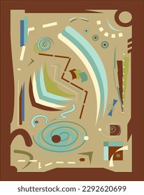 Abstrakter heller Hintergrund, fantasievolle geometrische und gekrümmte Formen, künstlerischer Stil