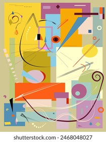Abstract  light background ,fancy  geometric and curved  shapes , expressionism art style