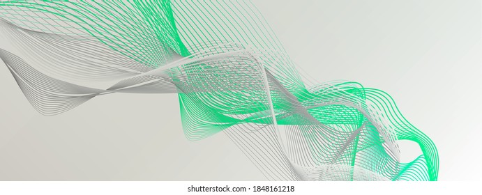 Resumen de fondo claro con líneas dinámicas onduladas verdes y grises. Ilustración vectorial.