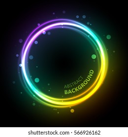 Abstract light background with luminescent circle with gradient color overlay blurry bubbles and curvy title text vector illustration