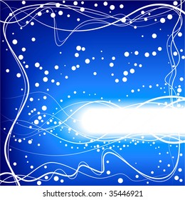 Abstract light background with a luminous frame, curved lines and particles