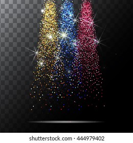 Abstract light background. Magic with gold glitter burst. Vector