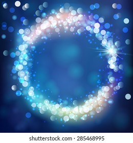 Abstract light background. Round bokeh lights frame. Vector illustration