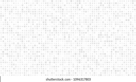Abstract light background of small squares or pixels in various sizes in white and gray colors.