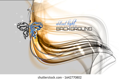 Fondo claro abstracto. Chispa vectorial festividad con fibras brillantes y mariposa.