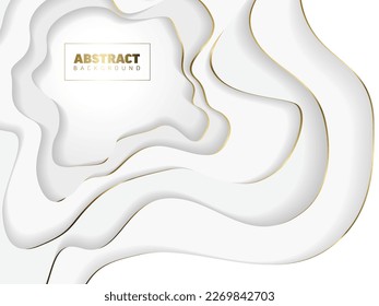 Abstract light background with white paper cut effect and place for your text. Nice fresh background for banner flyer header or social media status with golden border accent