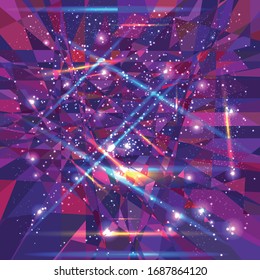fondo de luz abstracto con triángulos coloridos, líneas brillantes y círculos brillantes