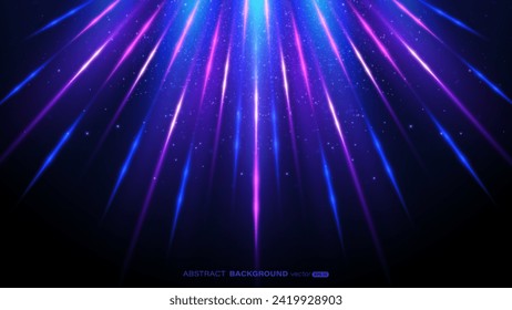 Abstract light beam glowing bright flowing lines and glitter light effect on dark blue background. Futuristic light effect concept. Vector illustration