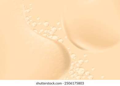 Loción líquida beige claro Abstractas o fondo de suero con espacio de copia. Fluido burbujas brillantes o flujo de gotas, Fondo de pantalla de textura de colágeno. Presentación de productos de belleza, promoción cosmética, Anuncio