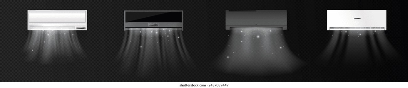 Efecto de soplado de luz abstracto del aire acondicionado, purificador de aire o humidificador. Acondicionador de aire con efecto de viento frío. Efecto de onda de viento. Movimiento realista de una delgada corriente de agua