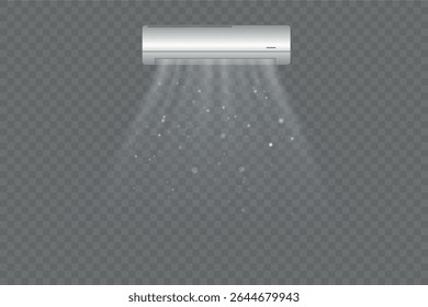 Abstrakter Lichteinblaseffekt von Klimaanlage, Luftreiniger oder Luftbefeuchter. Klimaanlage mit Kaltwindwirkung. Windwelleneffekt. Realistische Bewegung eines dünnen Wasserstromes