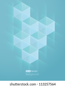 Abstract light blue background with cube. Vector illustration