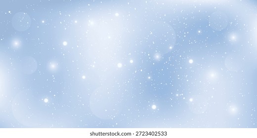 Abstract light blue background with falling snow and sparkling snowflakes. Winter fairytale and Christmas holiday concept for a card or banner. Vector.
