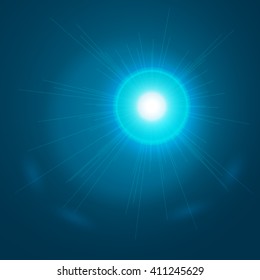 Abstract light blue background. Glowing sun ray. Glowing trace with magic sparkle. Vector transparent background