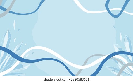 Abstract light blue background with organic wavy lines and sharp crystal shapes creates a calm, wintery atmosphere.