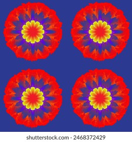 Abstract light blue background with a pattern of four colorful flowers lined up beautifully and charmingly