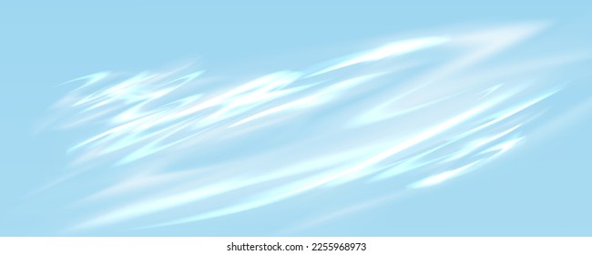 Abstract light blue background with white wavy lines. Realistic vector illustration of water, silky cloth, cloudy sky, watercolor art painting surface with curved pattern. Banner design backdrop