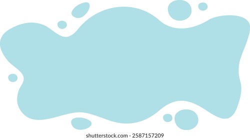 Abstract light blue blob with irregular shape and smaller circular and oval shapes surrounding it. Creativity, abstract, art