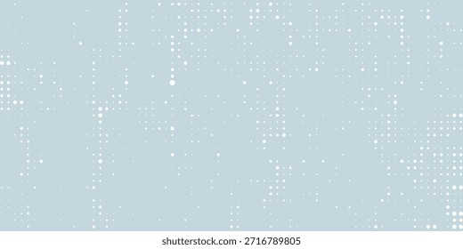 Abstraktes hellblaues unscharfes Hintergrund horizontales Panorama-Web-Banner. Rasterecktextur. Subtiles Muster. Digitale Polka. Punktabstufung. Vektorgrafik