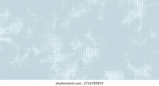 Abstraktes hellblaues unscharfes Hintergrund horizontales Panorama-Web-Banner. Rasterecktextur. Subtiles Muster. Digitale Polka. Punktabstufung. Vektorgrafik
