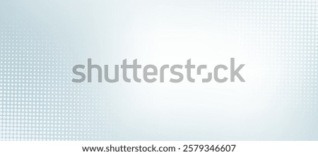 Abstract light blue blurred background horizontal panoramic web banner. Halftone corner texture.  Subtle pattern. Digital polka. Dots gradation. Vector illustration
