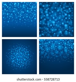 Abstract Light Blue Bokeh Set Backgrounds Vector Illustration. Magic Defocused Glitter Sparkles. Good for promotion materials, Brochures, Banners. Abstract Backdrop.