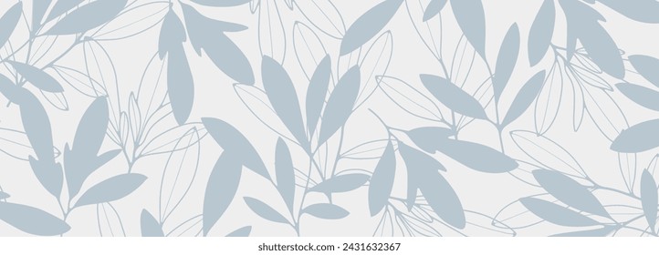 Abstract light blue botanical vector design with branches and leaves.