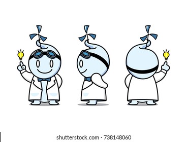 Abstract light blue cartoon mascot design in science gown