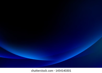 Abstract light blue curve graphic on dark background, copy space composition.