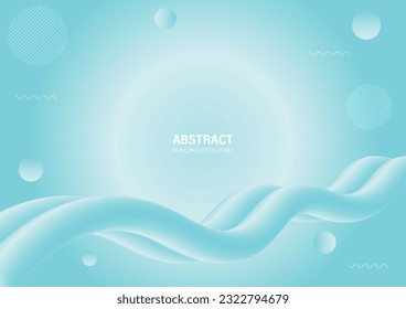 Abstract light blue fluid 3D shapes with gradient background. Design elements with a glowing circle for text and banner template. 