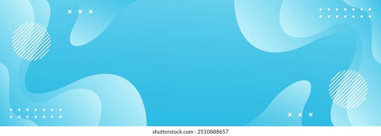 Abstract light blue fluid wave background with geometric shapes, modern dynamic banner background. Suitable for templates, sale banners, events, ads, web pages and headers