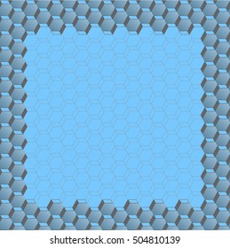 Abstract light blue frame with three dimension hexagonal texture