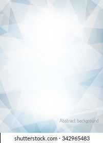 Abstract light blue and gray vertical background textured by chaotic triangles. Geometrical vector pattern. CMYK color mode