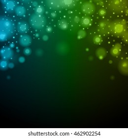 Abstract Light Blue Green Bokeh Background Vector Illustration. Magic Defocused Glitter Sparkles. Good for promotion materials, Brochures, Banners. Abstract Backdrop.