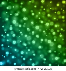 Abstract Light Blue Green Bokeh Background Vector Illustration. Magic Defocused Glitter Sparkles. Good for promotion materials, Brochures, Banners. Abstract Backdrop.