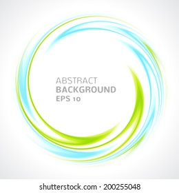 Abstract light blue and green swirl circle bright background. Vector illustration for you modern design. Round frame or banner with place for text.