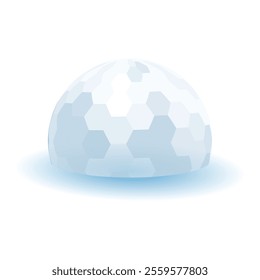 Abstract light blue hemisphere dome structure standing on blue surface with white background