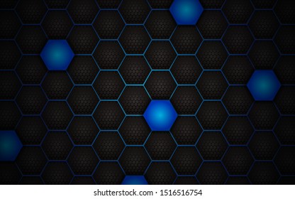 Abstract light blue hexagon pattern on dark background. Realistic vector design template for use modern cover, banner, advertising, corporate, advertising, presentation, wallpaper