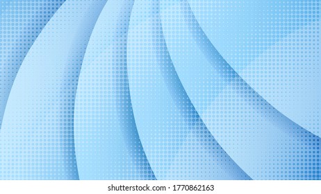 Abstrakter hellblauer, geschichteter, moderner Hintergrund mit Halbtoneffekt. Trendy Papier geschnitten türkisfarben ovale Formen mit Schatten Textur für Software-Design, Web, Apps Tapete
