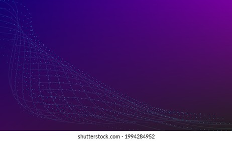 abstract light blue line and dot pattern on purple gradient color effect background with copy space for technology and futuristic element design. vector illustration 